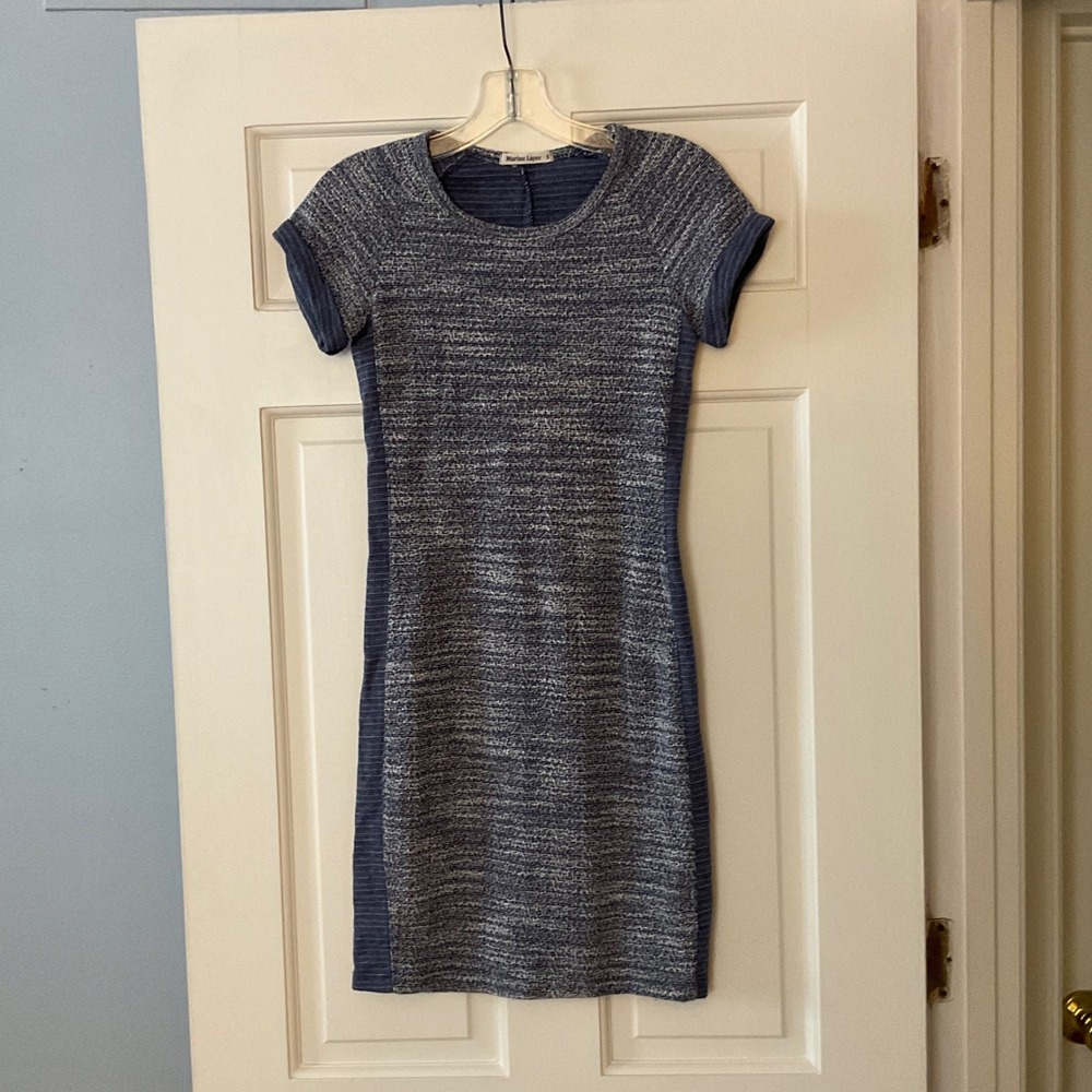 Marine Layer Blue Marled Bodycon Stretch Knit Sheath Dress Small Made in USA